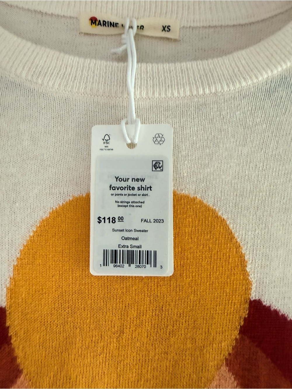 Marine Layer Sunset Icon Sweater XS Oatmeal Rainbow Retro Cotton - Picture 3 of 3